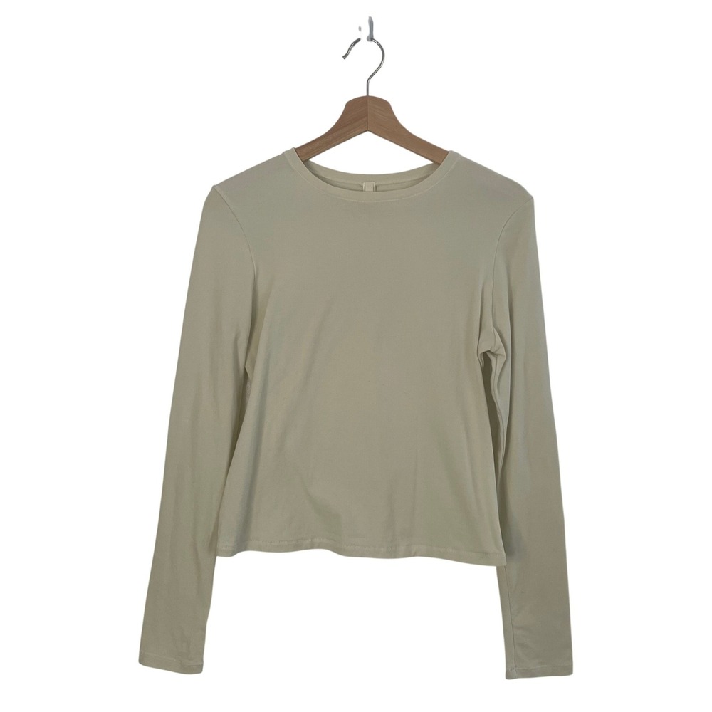 SKIMS Cotton Jersey Long Sleeve T-Shirt Top‎ Women Large Bone Crewneck Slim Fit